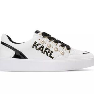 KARL LAGERFELD PARIS Stazie Leather
Pearl Studded Lace Up Sneakers, Size 9 NWOB